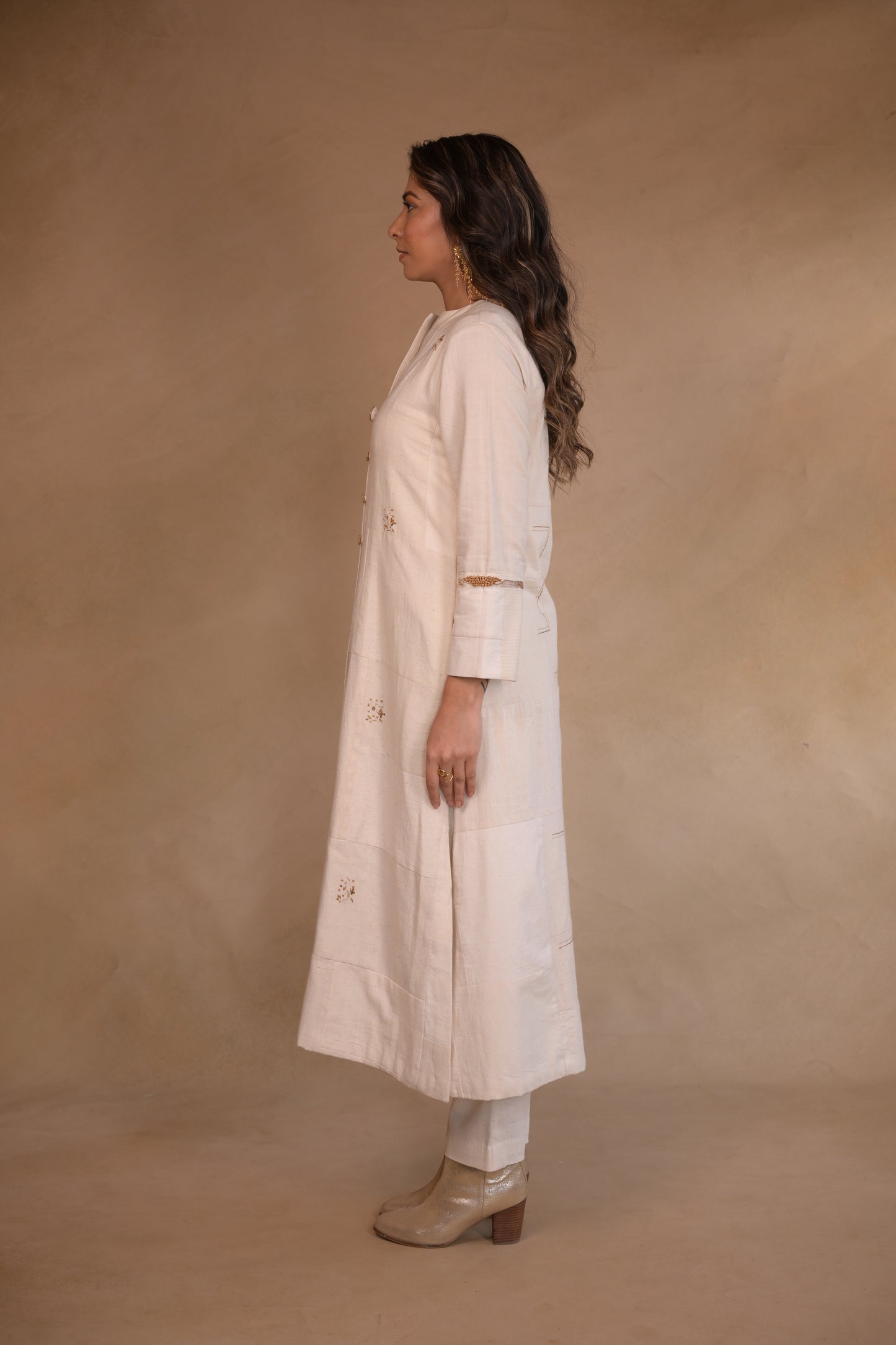 Jacket, Long With Eambroidery Patched Fabric