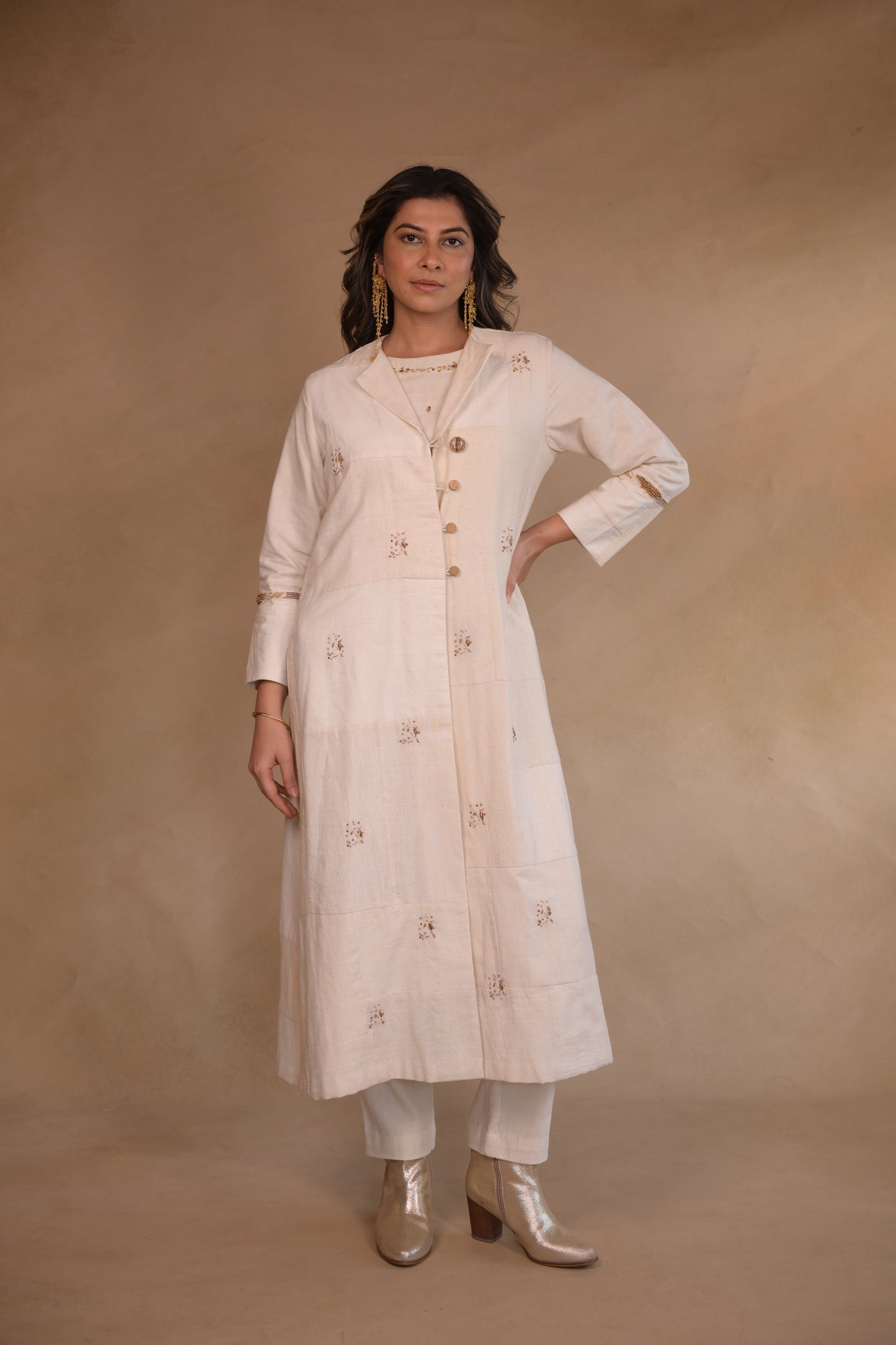 Jacket, Long With Eambroidery Patched Fabric