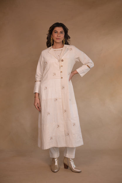 Jacket, Long With Eambroidery Patched Fabric