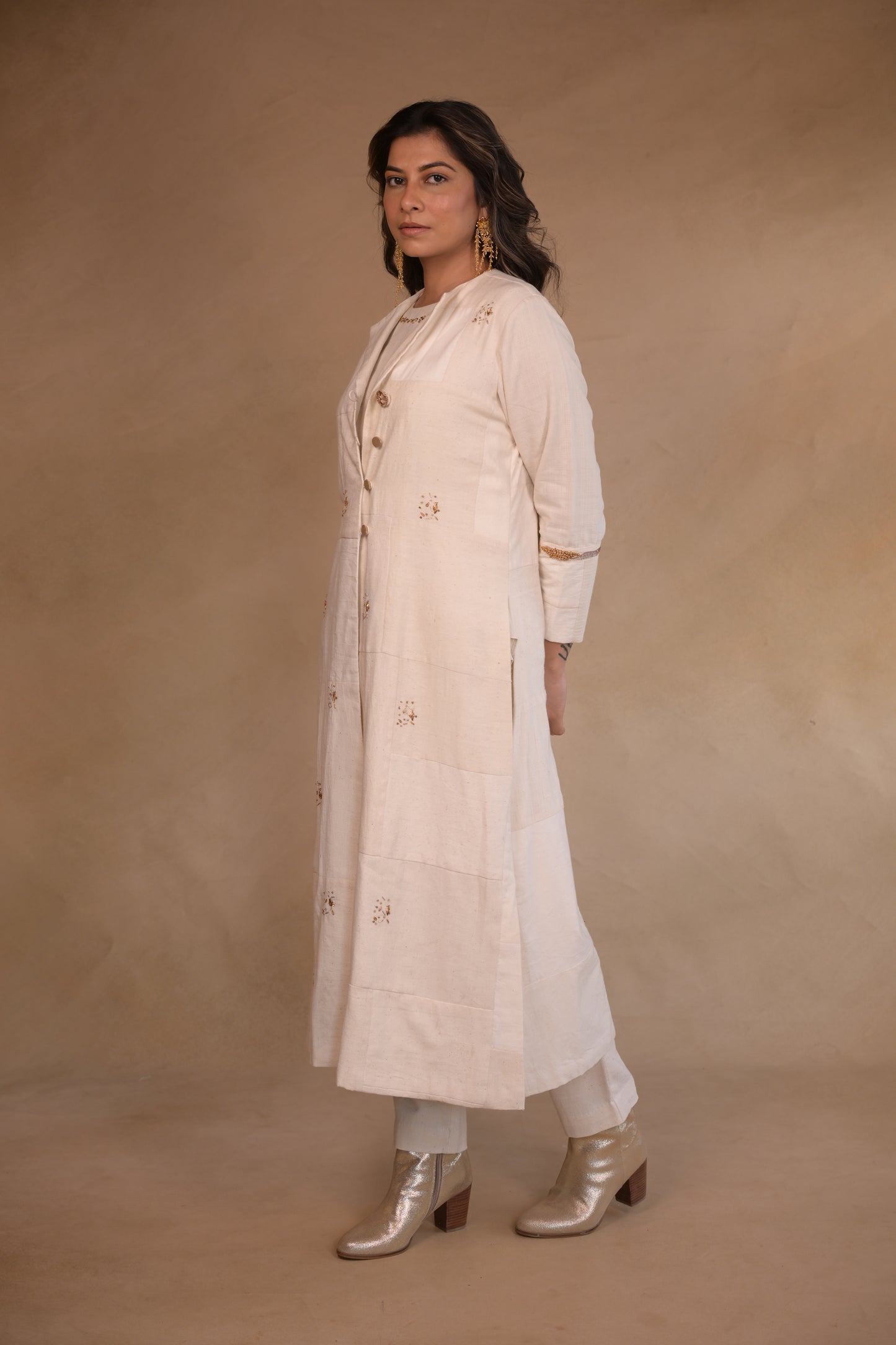 Jacket, Long With Eambroidery Patched Fabric