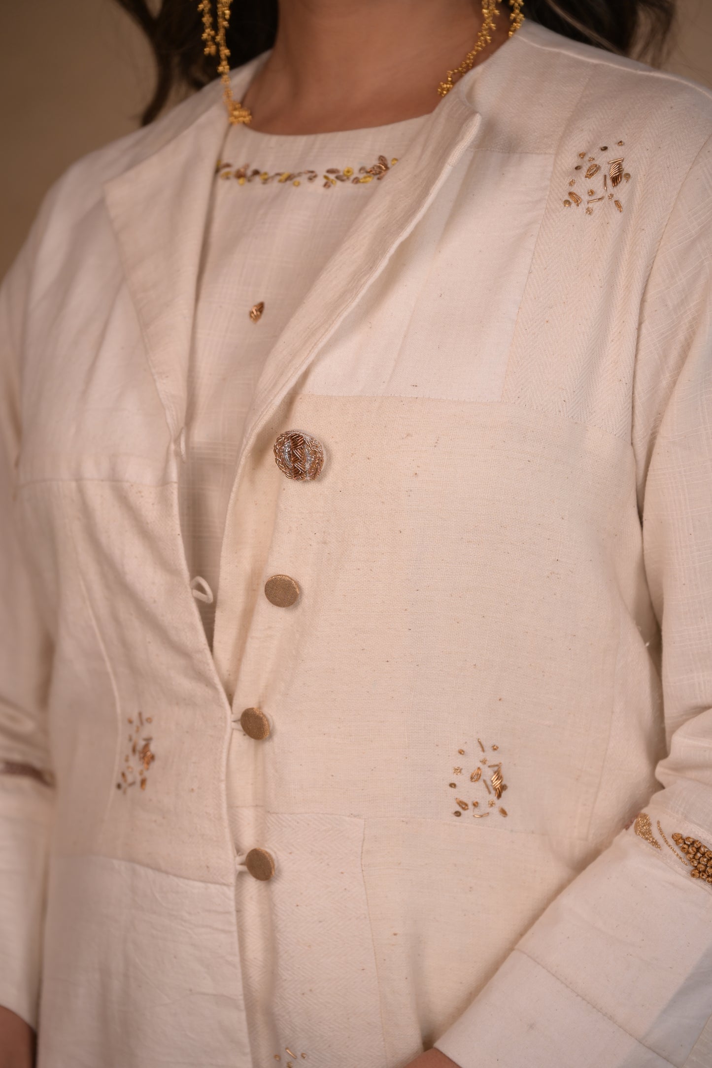 Jacket, in Patched fabric with Embroidery