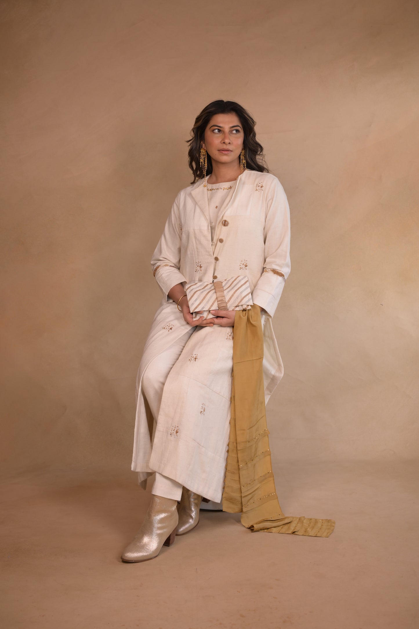 Jacket, Long With Eambroidery Patched Fabric