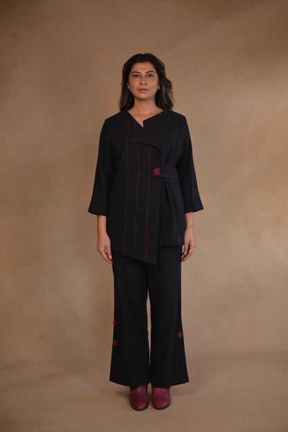 Jacket, Assymetric Shrot Belted In Herringbone