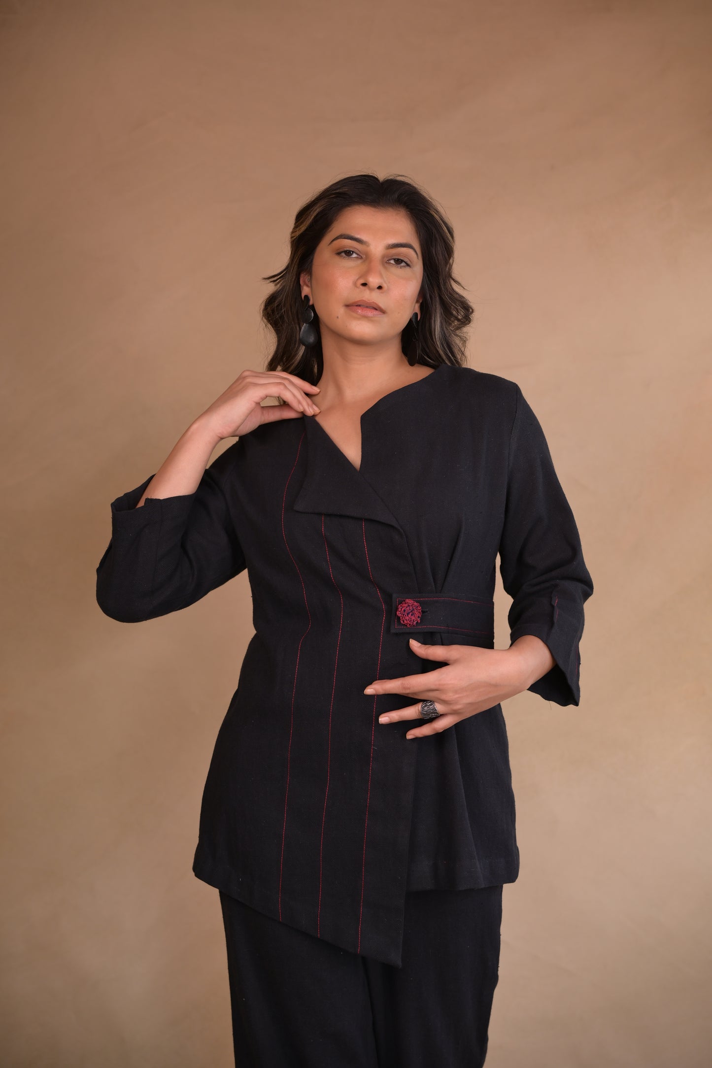 Jacket, Assymetric Shrot Belted In Herringbone