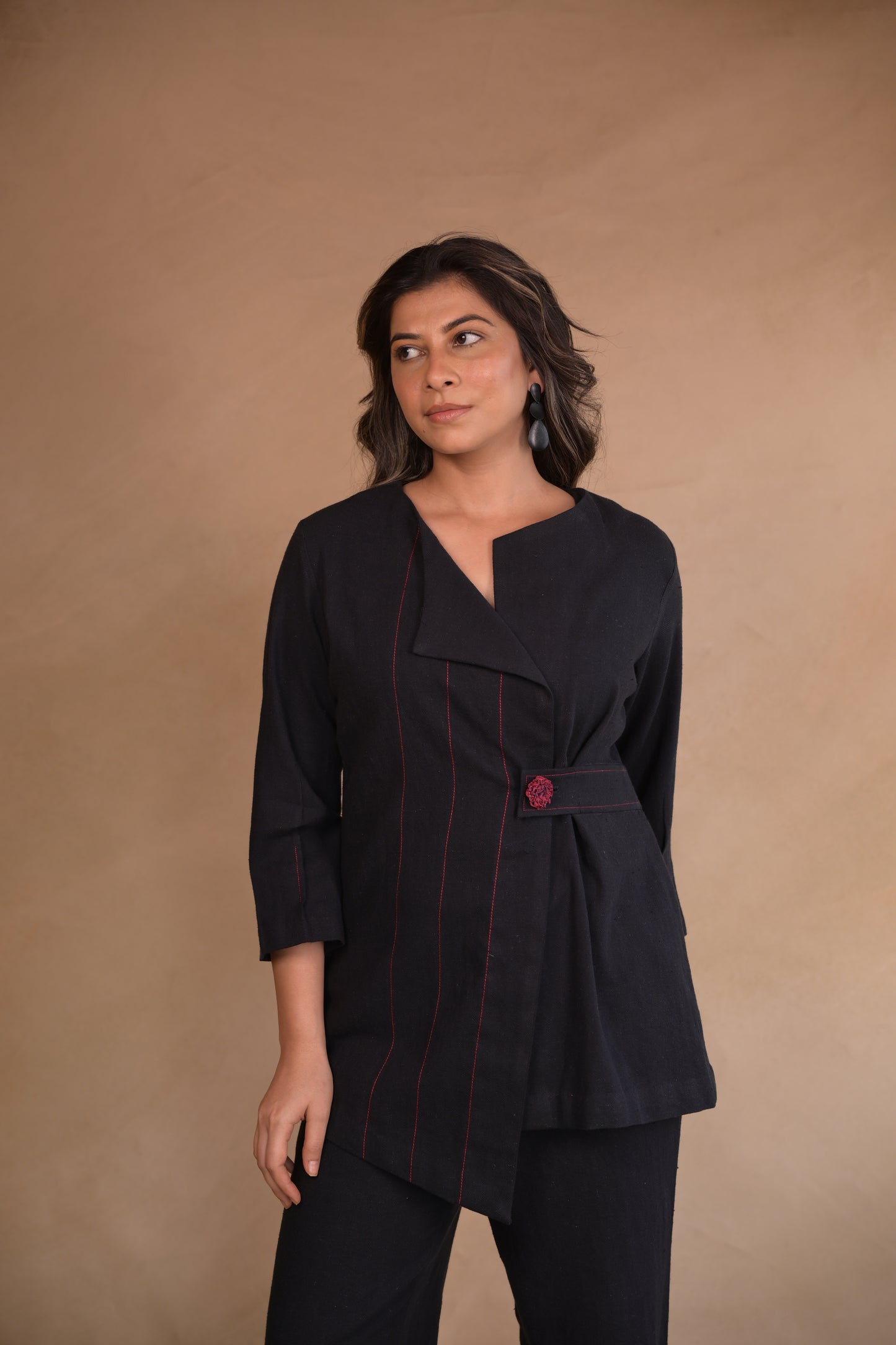 Jacket, Assymetric Shrot Belted In Herringbone