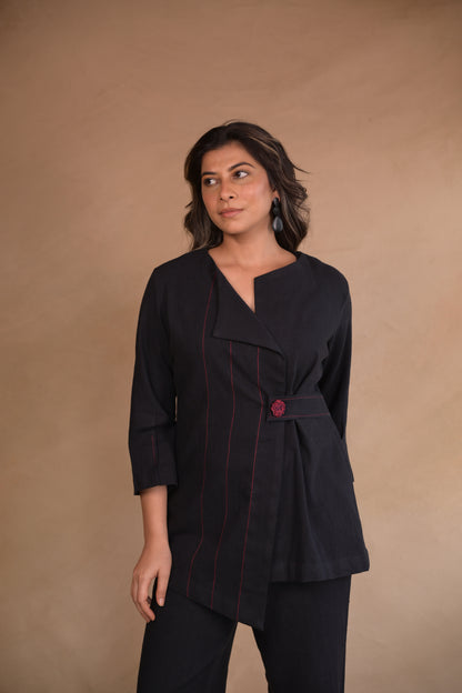 Jacket, Assymetric Shrot Belted In Herringbone