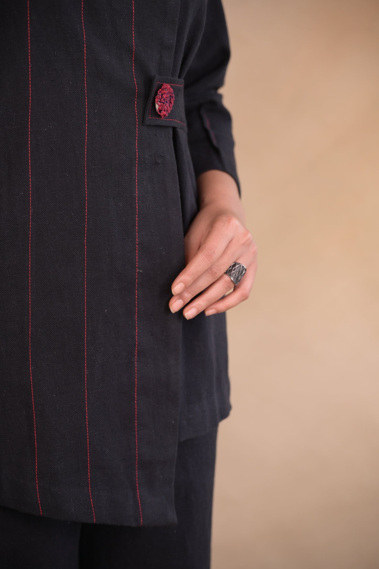 Jacket, Assymetric Shrot Belted In Herringbone