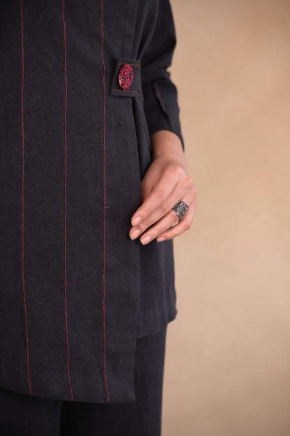 Jacket, Assymetric Shrot Belted In Herringbone