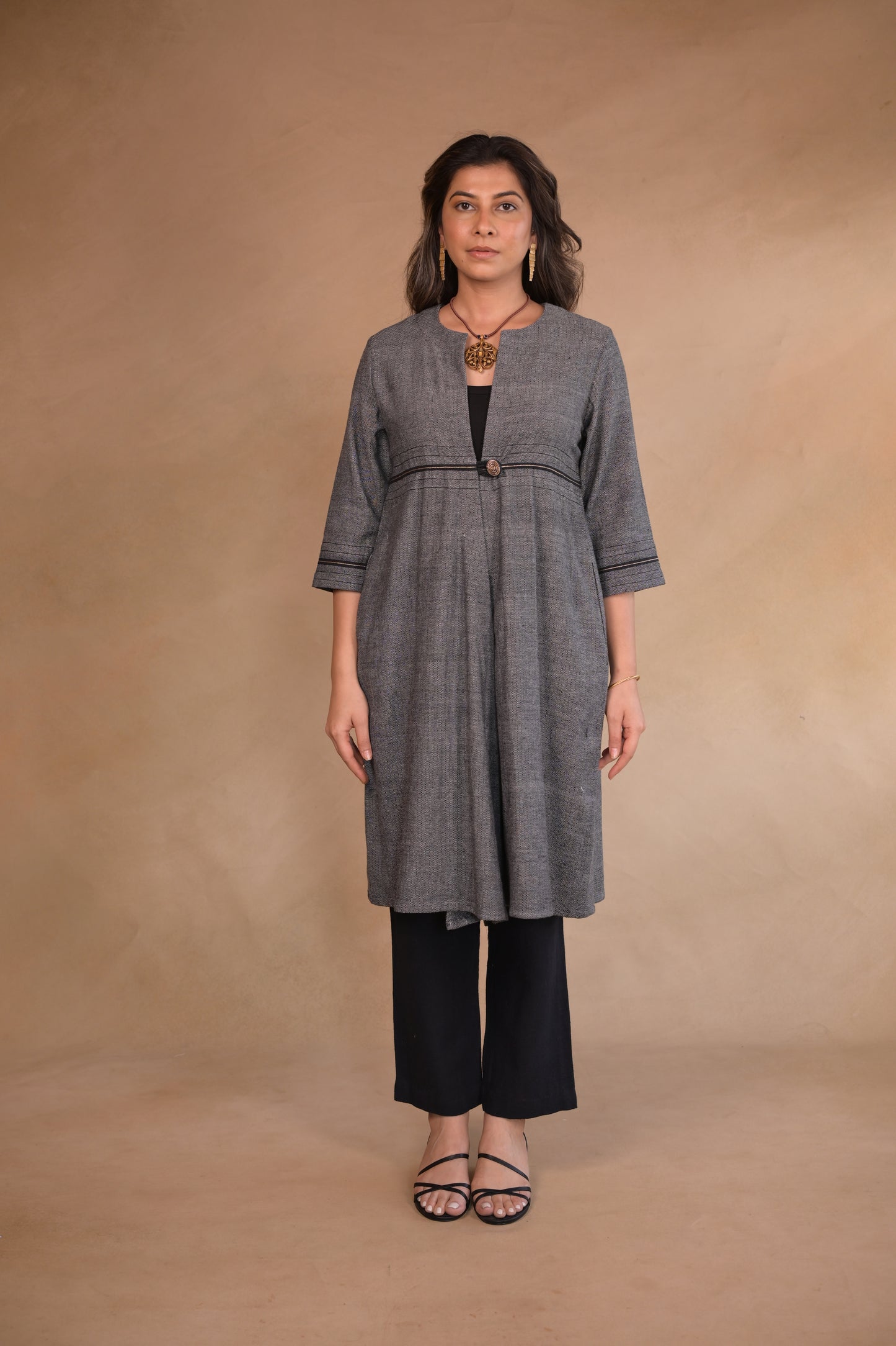 Jacket, Long Diamond Weave With Pockets & Embroidery