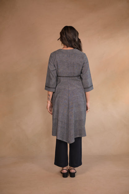 Jacket, Long Diamond Weave With Pockets & Embroidery