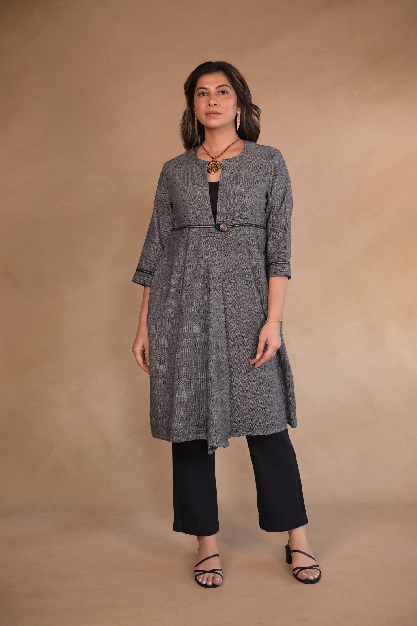 Jacket, Long Diamond Weave With Pockets & Embroidery