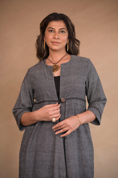 Jacket, Long Diamond Weave With Pockets & Embroidery