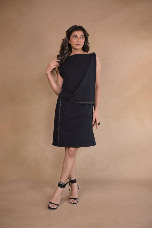 Dress, Uncut Style, with Shoulder Hand embroidered button detail