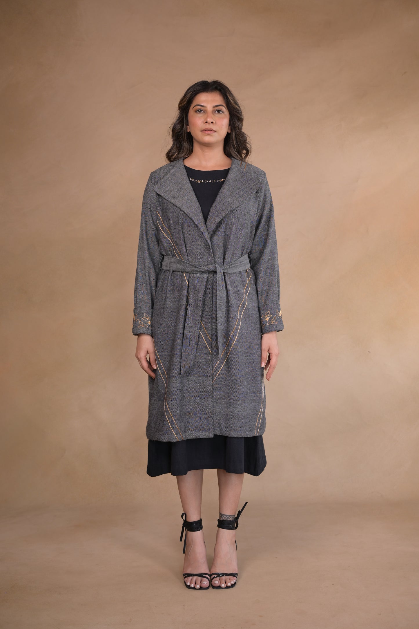 Jacket, Belted With Embroidery