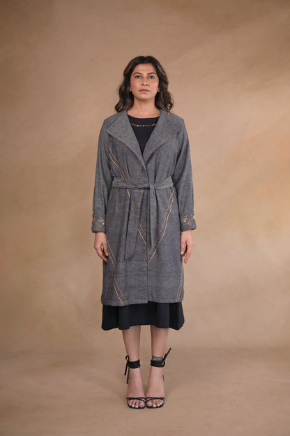 Jacket, Belted With Embroidery