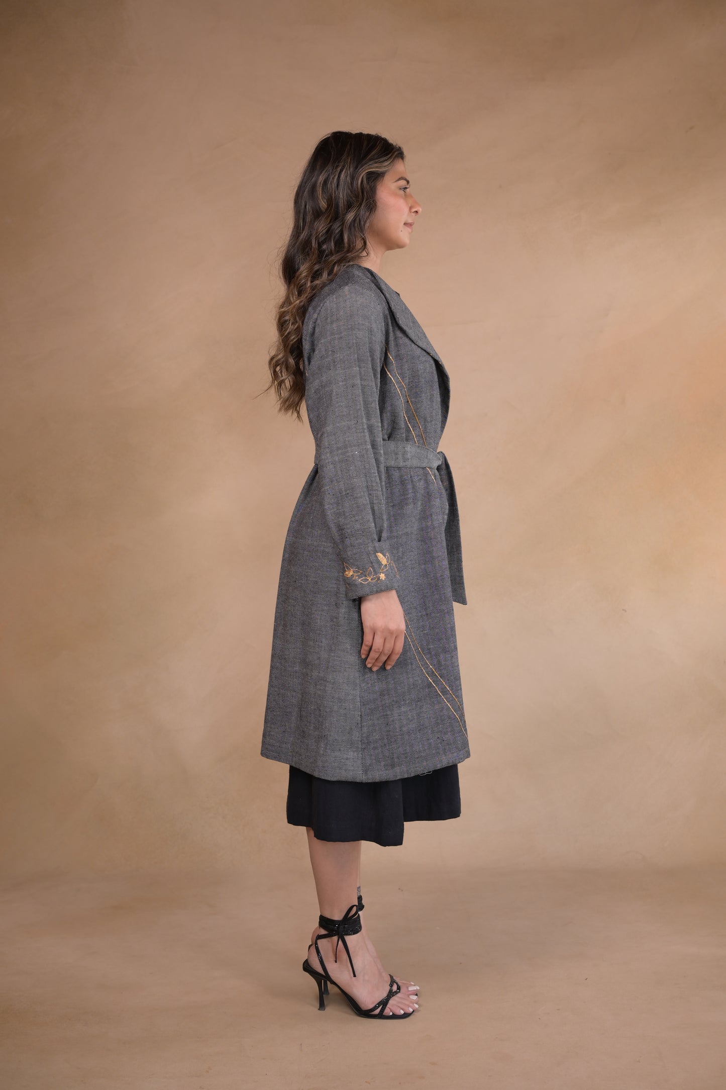 Jacket, Belted With Embroidery