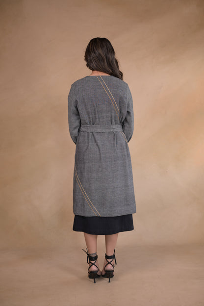 Jacket, Belted With Embroidery