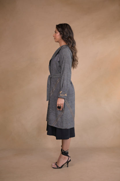 Jacket, Belted With Embroidery