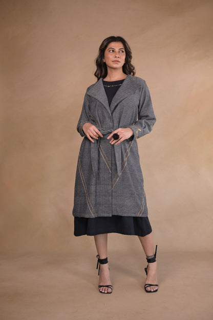 Jacket, Belted With Embroidery