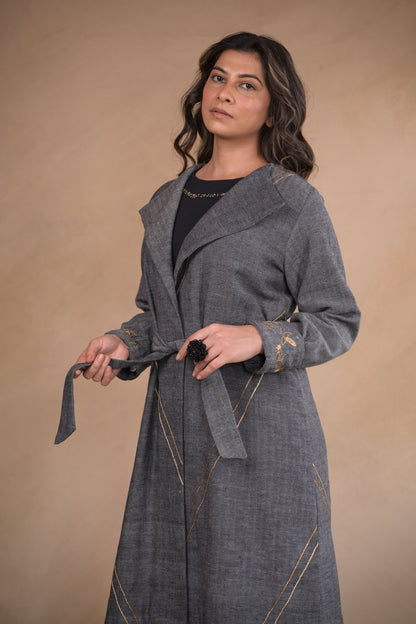 Jacket, Belted With Embroidery