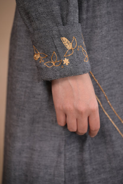 Jacket, Belted With Embroidery