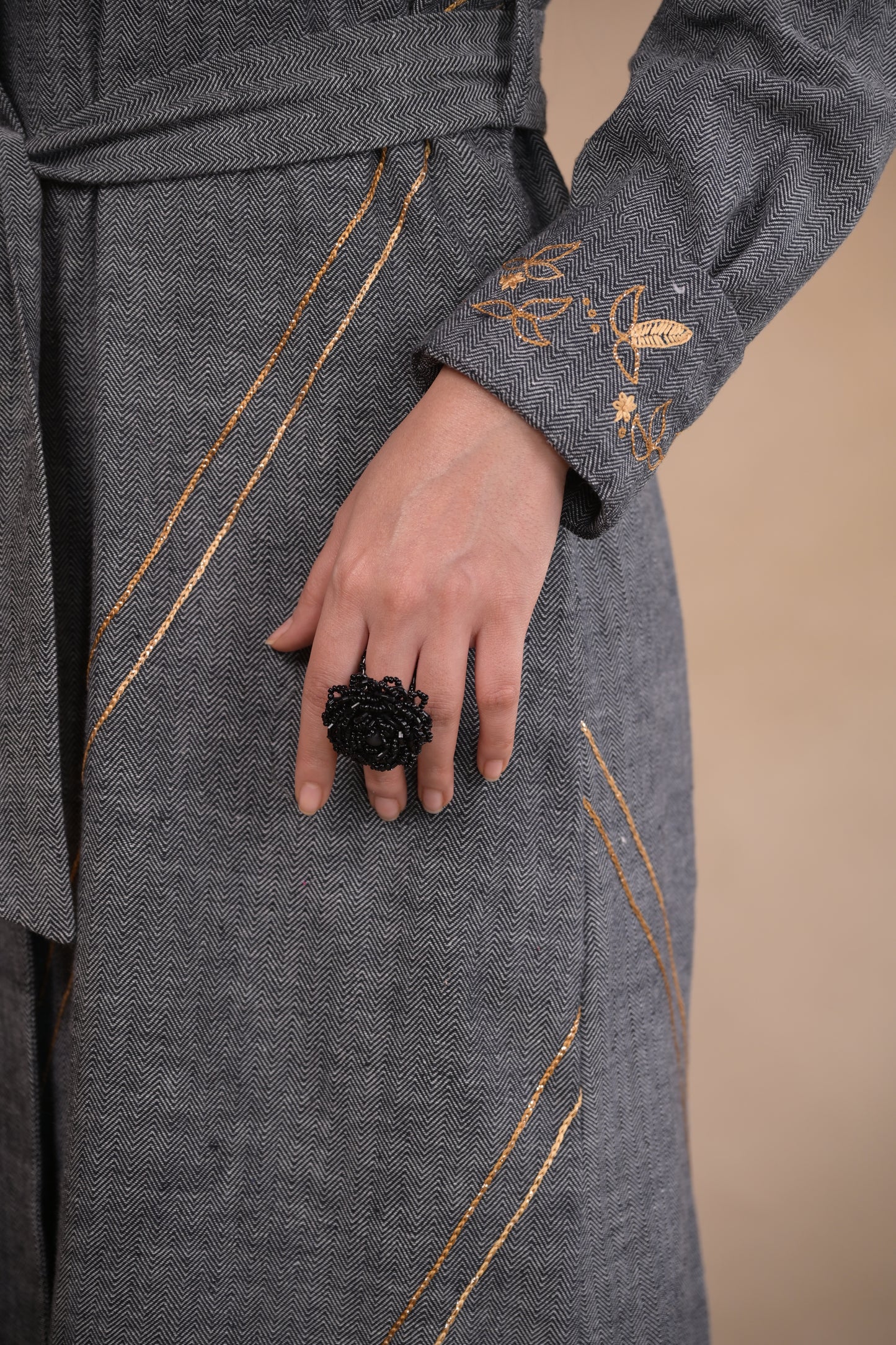 Jacket, Belted With Embroidery