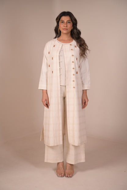 Kurta, Jacket Style With Pleated Texture & Embroidery