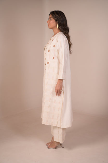 Kurta, Jacket Style With Pleated Texture & Embroidery