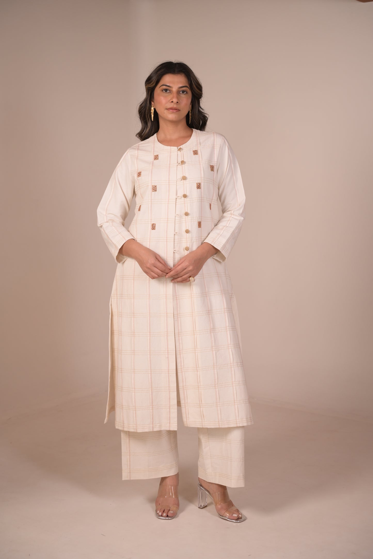 Kurta, Jacket Style With Pleated Texture & Embroidery