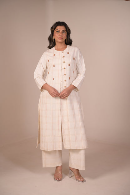 Kurta, Jacket Style With Pleated Texture & Embroidery