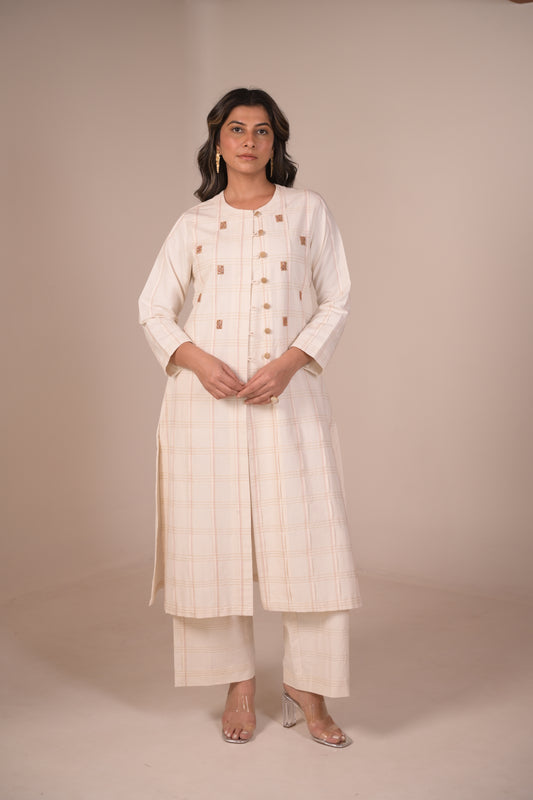 Kurta, Jacket Style With Pleated Texture & Embroidery
