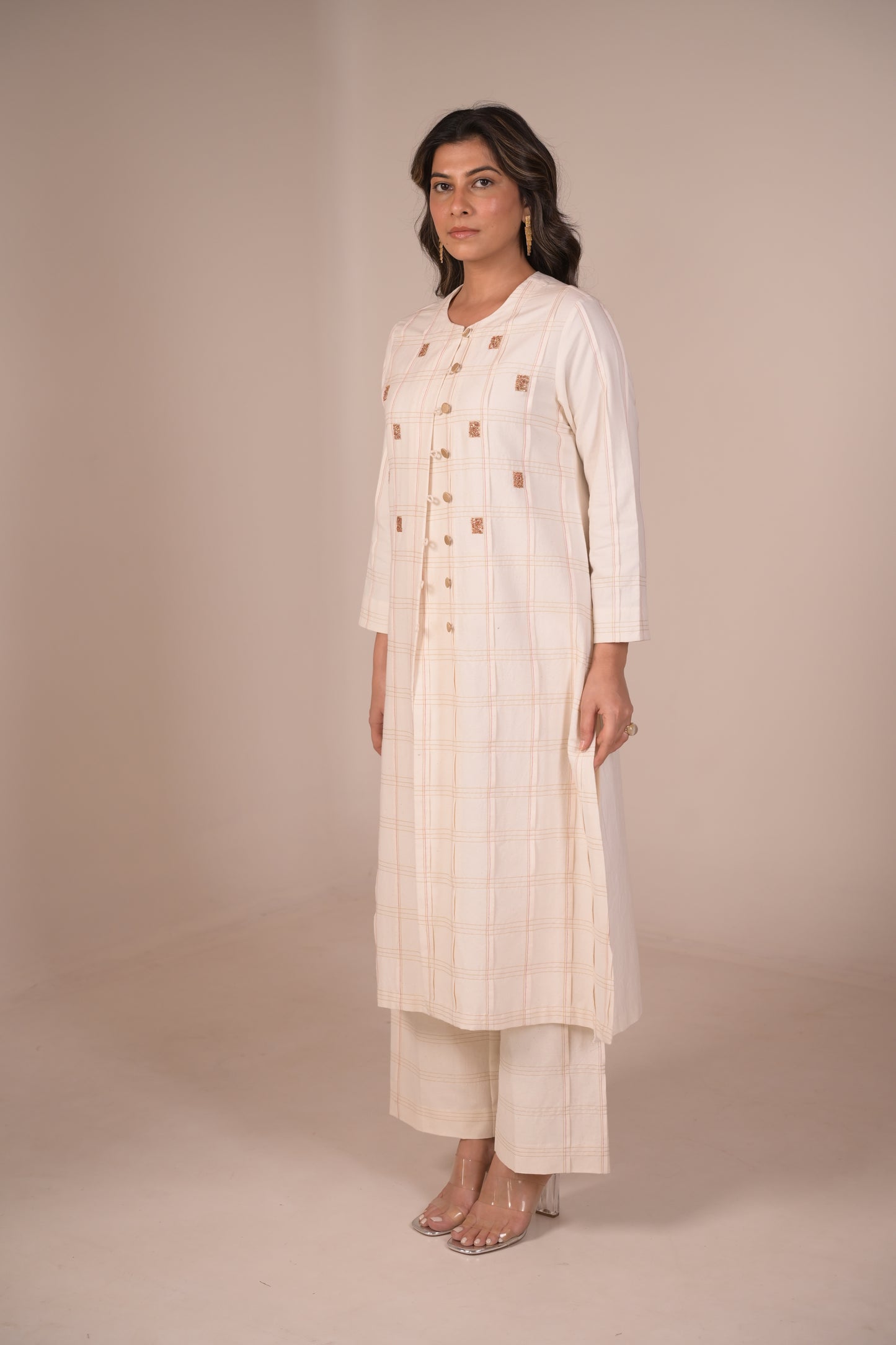 Kurta, Jacket Style With Pleated Texture & Embroidery