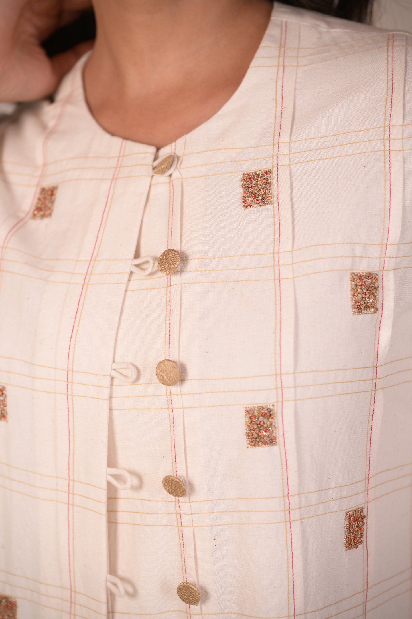 Kurta, Jacket Style With Pleated Texture & Embroidery