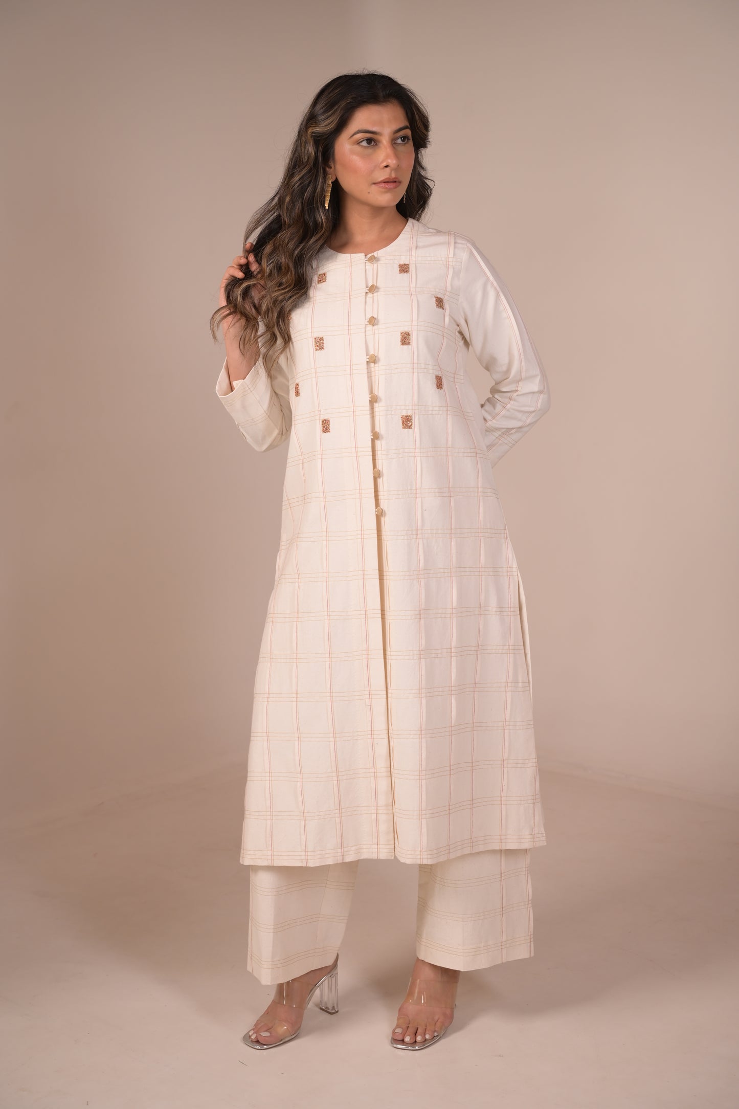 Kurta, Jacket Style With Pleated Texture & Embroidery