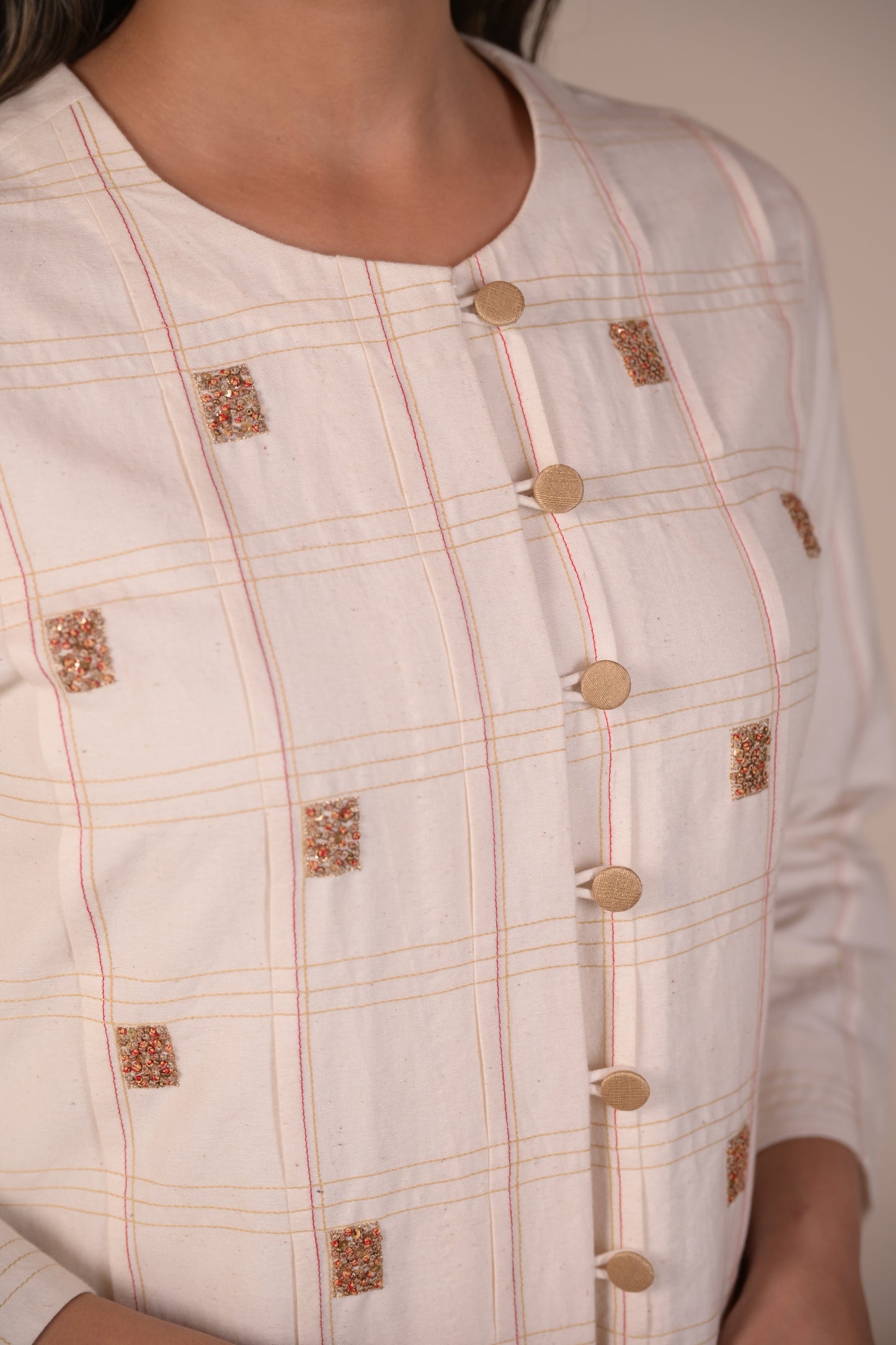 Kurta, Jacket Style With Pleated Texture & Embroidery