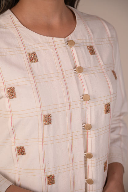 Kurta, Jacket Style With Pleated Texture & Embroidery