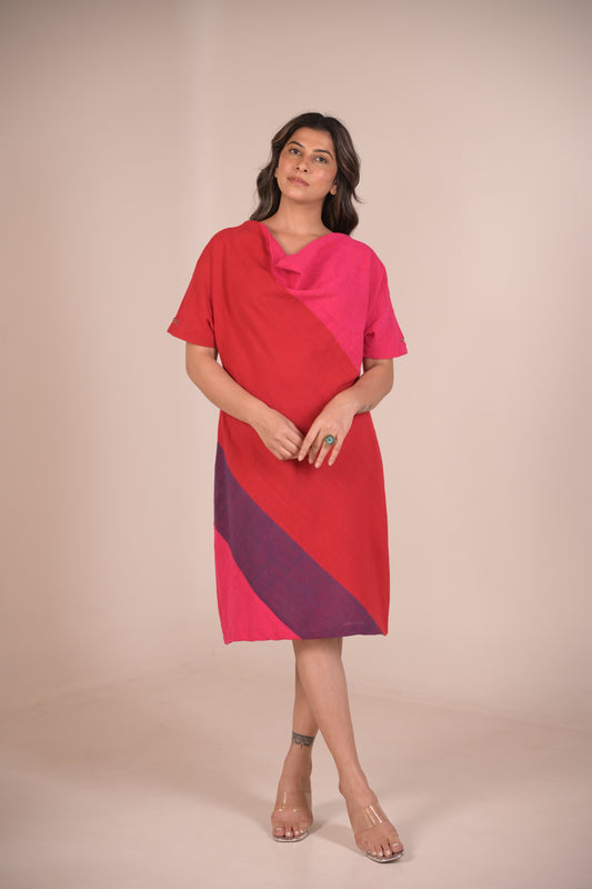 Dress, in Cowl neck with hand embroidery accents