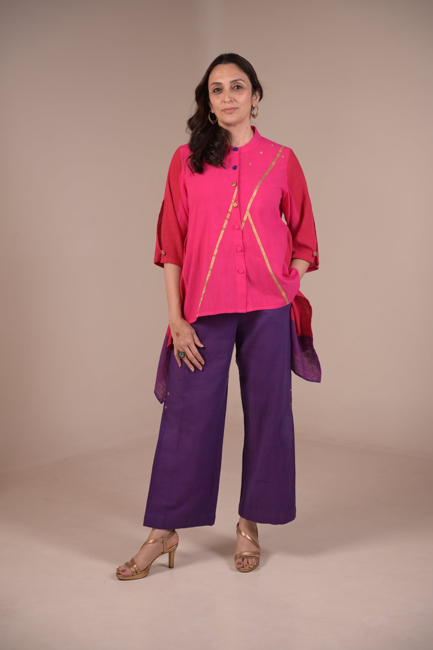 Tunic, Square cut with Fabric panel and Hand Embroidery accents