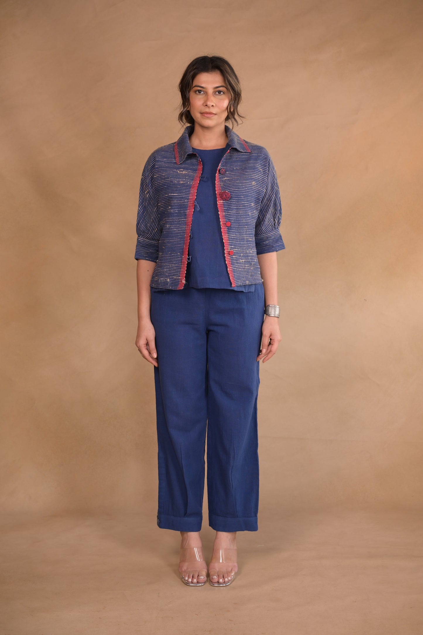 Shirt, Jacket Style with continuous sleeves in Tassar x Kala Cotton