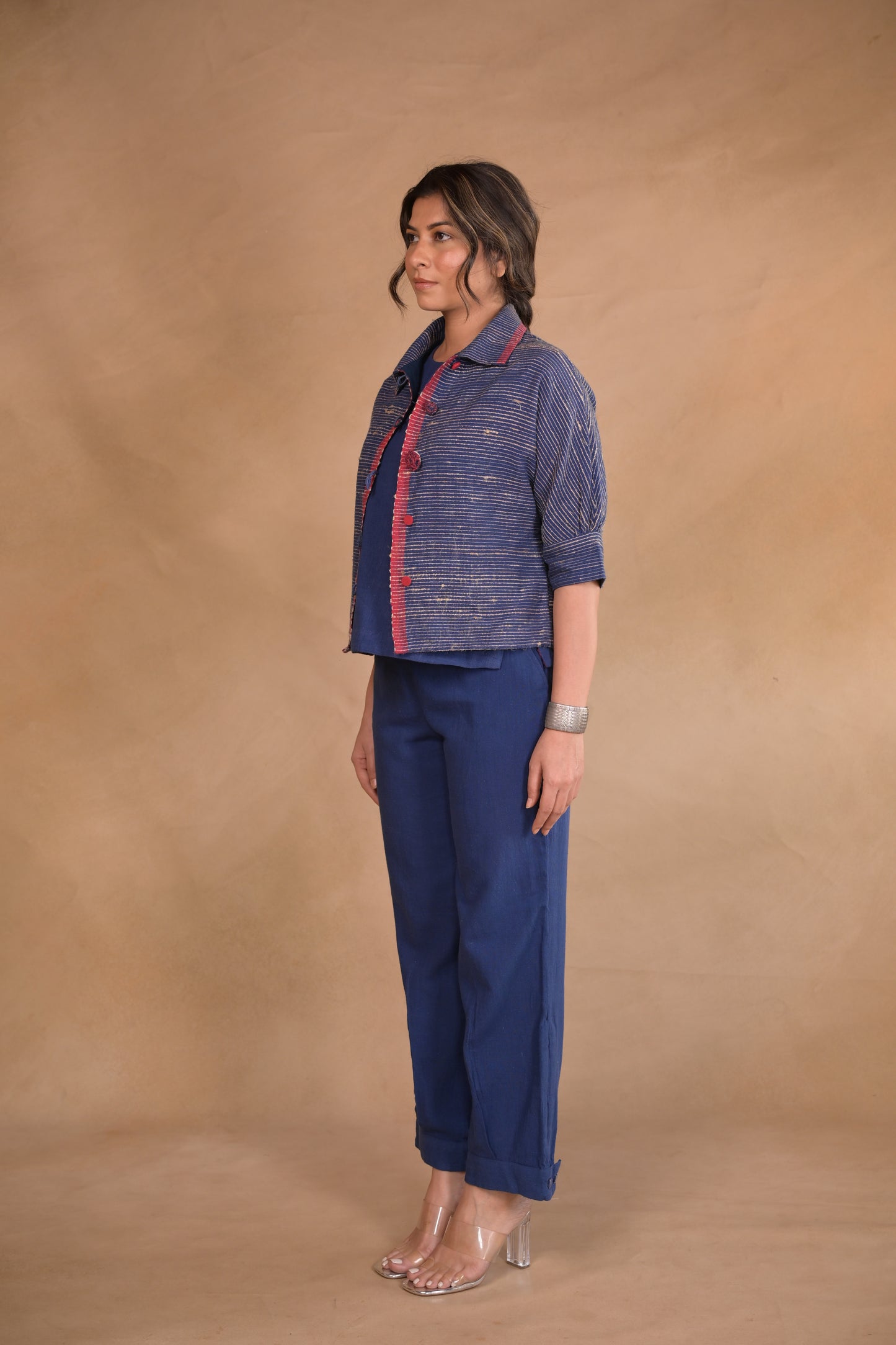 Shirt, Jacket Style with continuous sleeves in Tassar x Kala Cotton