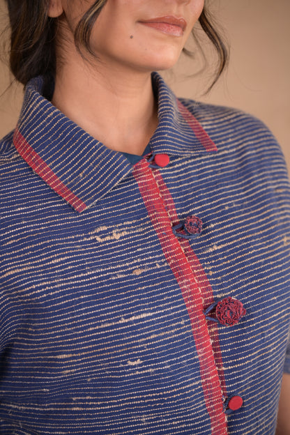 Shirt, Jacket Style with continuous sleeves in Tassar x Kala Cotton