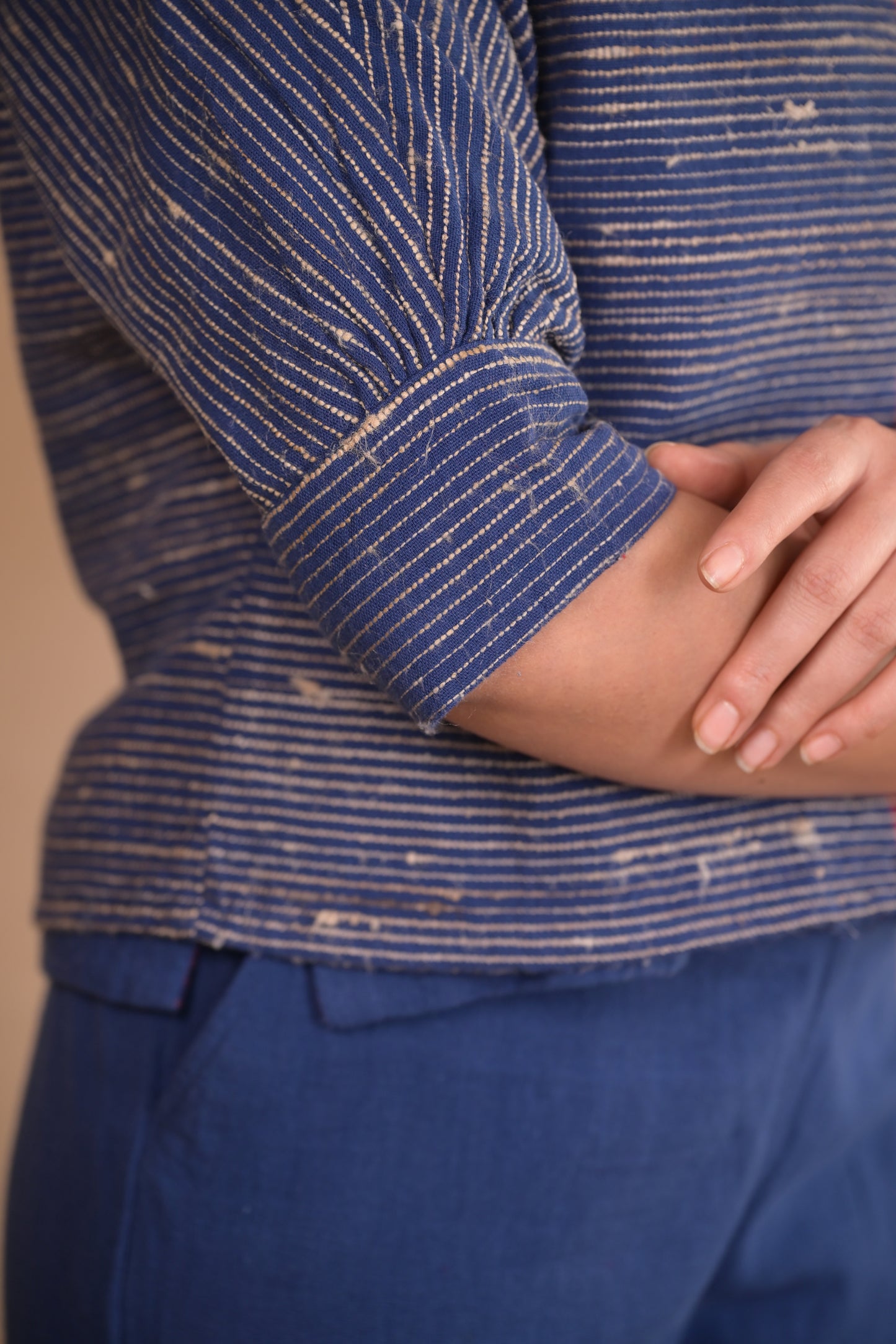 Shirt, Jacket Style with continuous sleeves in Tassar x Kala Cotton