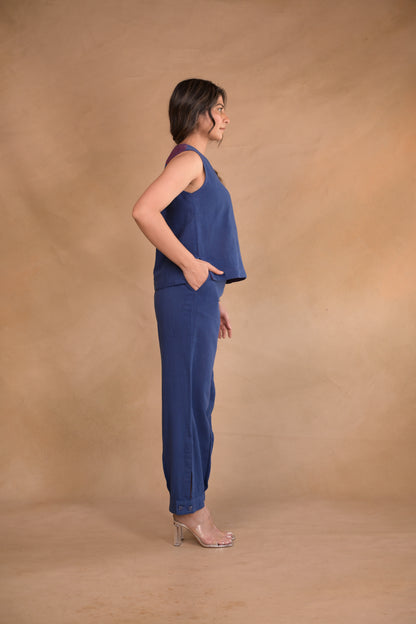Pant, in pleat and button detail at hem