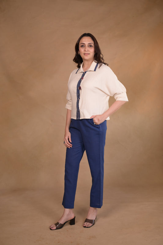 Jacket, Croped In Natural Tassar Enging