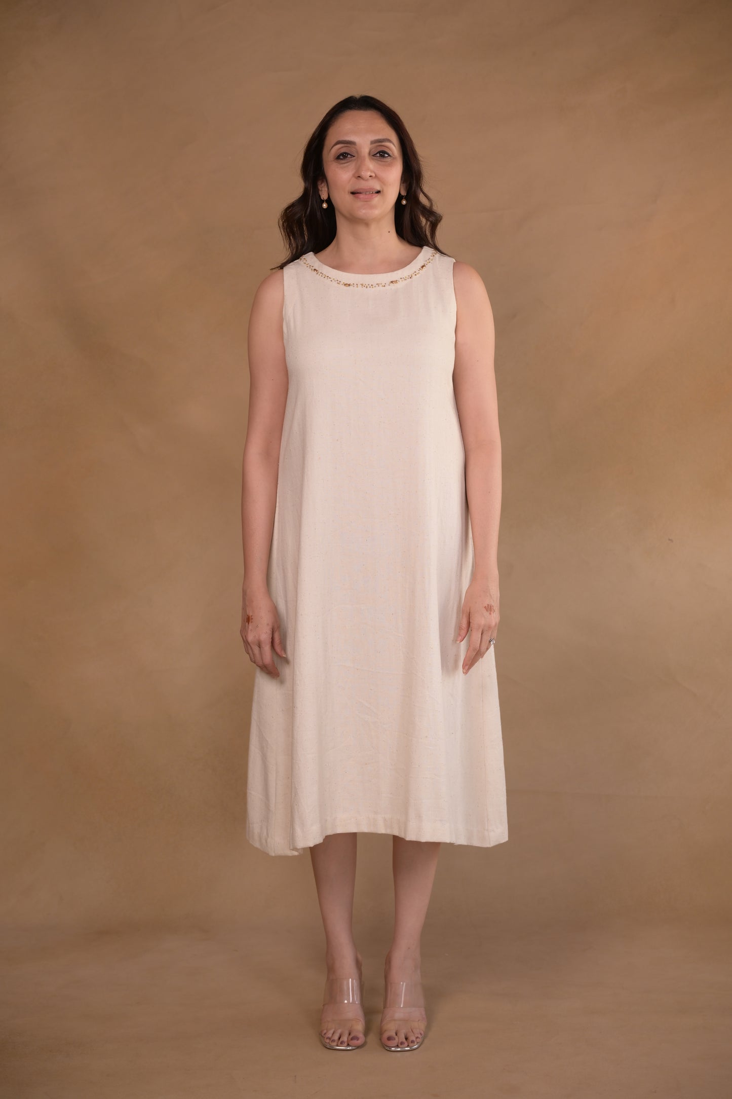 Dress, Herringbone With Embroidery