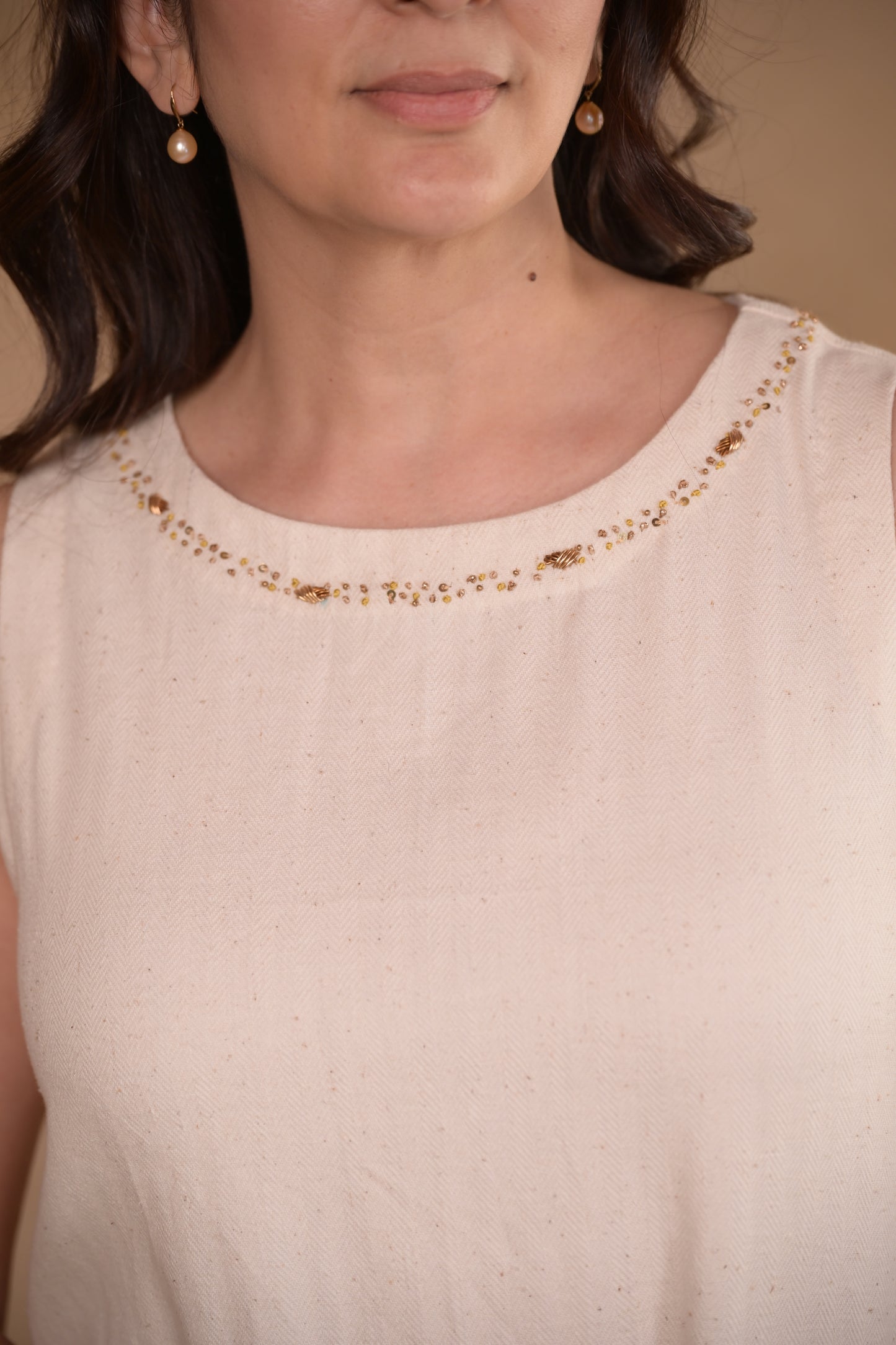 Dress, Herringbone With Embroidery