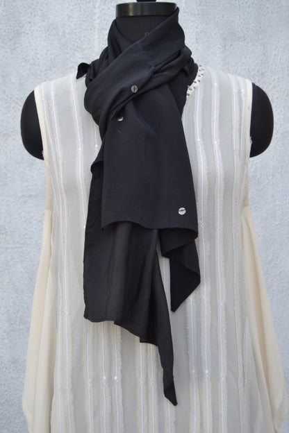 Silk & Crepe Silk Uneven Panelled Scarf