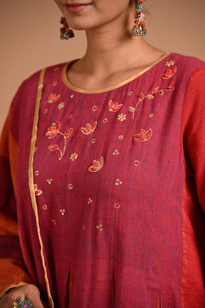 Ulhas Kurta Box Pleated With Embroidery