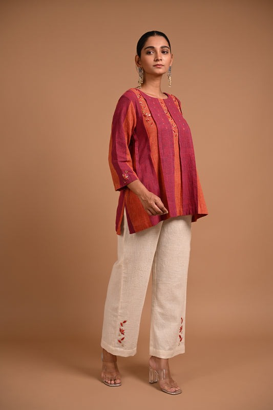 Kesar Tunic Pleated With Embroidery