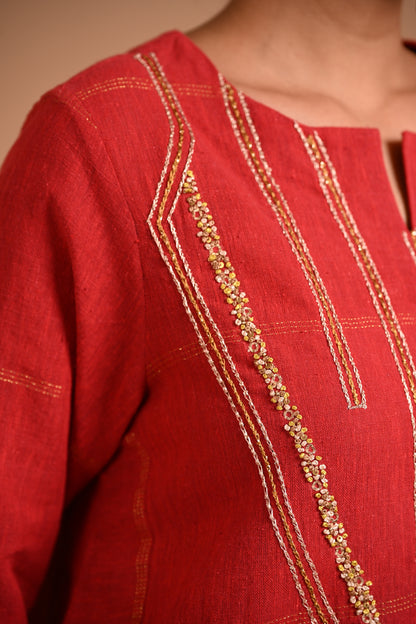 Kathan Tunic Paneled And Embroidered